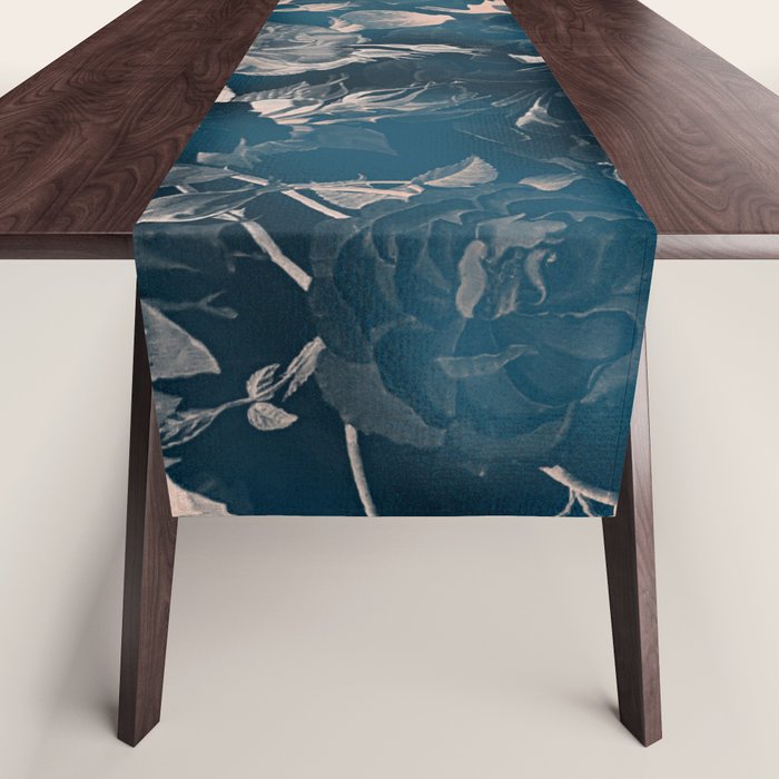 Rustic modern navy blue white gradient floral Table Runner Gallery Image 1