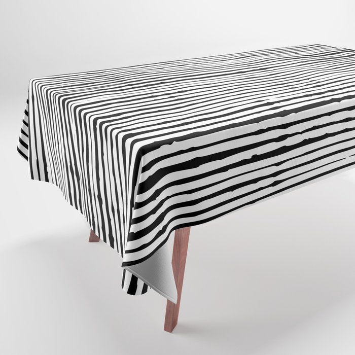 Rustic, Abstract Stripes Pattern, Black and White Tablecloth Gallery Image 1