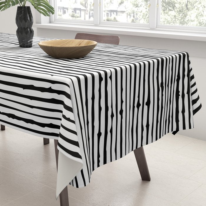 Rustic, Abstract Stripes Pattern, Black and White Tablecloth Gallery Image 3