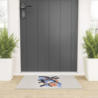 Midcentury Modern Minimalist Funky Cool Tribal Pattern Paynes Grey Pastel Blue Tan Shapes by Ejaaz Haniff Welcome Mat Gallery Image 3