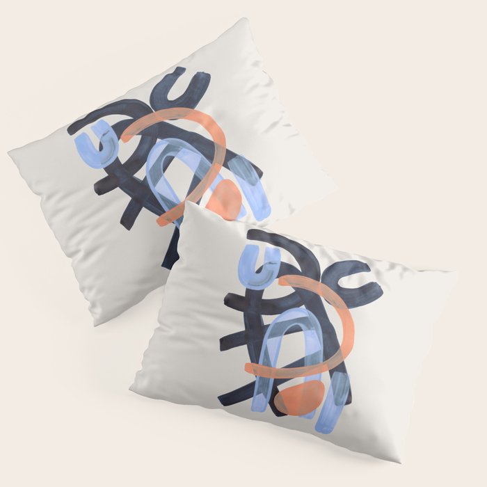 Midcentury Modern Minimalist Funky Cool Tribal Pattern Paynes Grey Pastel Blue Tan Shapes by Ejaaz Haniff Pillow Sham Gallery Image 3