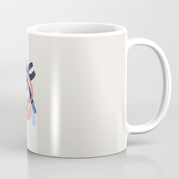 Midcentury Modern Minimalist Funky Cool Tribal Pattern Paynes Grey Pastel Blue Tan Shapes by Ejaaz Haniff Coffee Mug Gallery Image 1