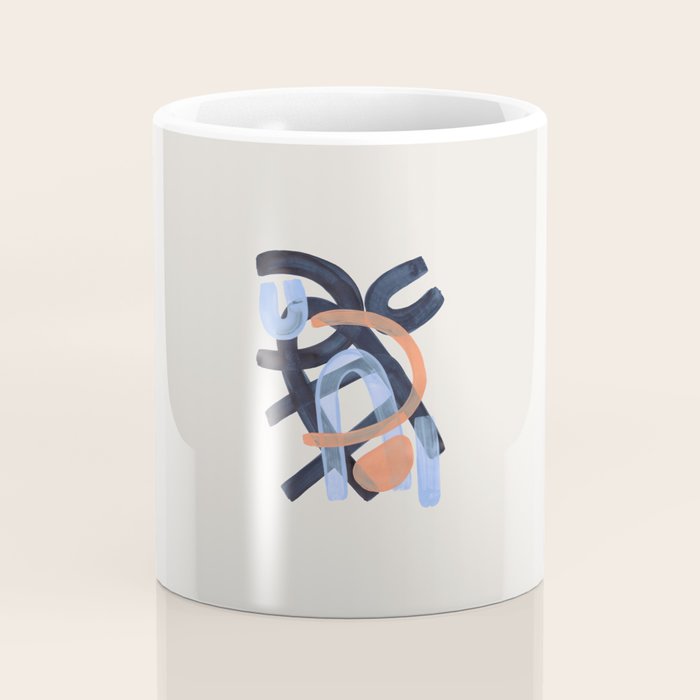 Midcentury Modern Minimalist Funky Cool Tribal Pattern Paynes Grey Pastel Blue Tan Shapes by Ejaaz Haniff Coffee Mug Gallery Image 4