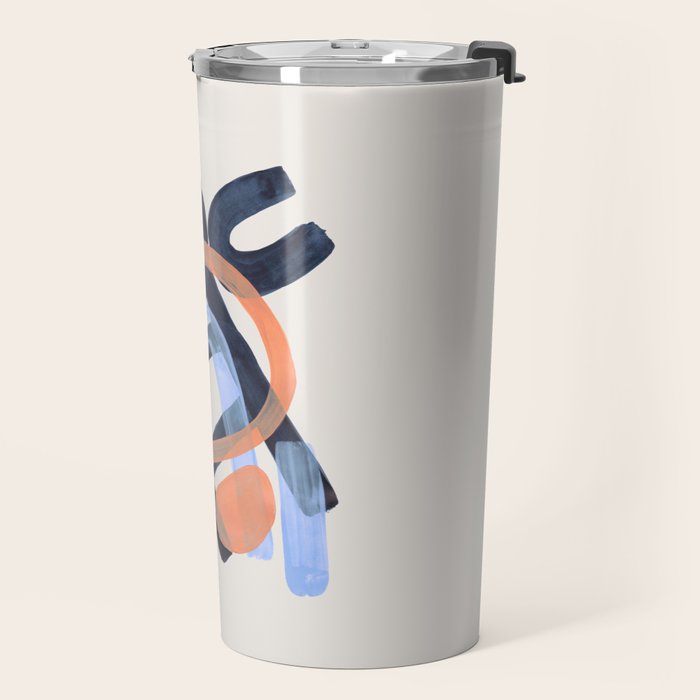 Midcentury Modern Minimalist Funky Cool Tribal Pattern Paynes Grey Pastel Blue Tan Shapes by Ejaaz Haniff Travel Mug Gallery Image 2