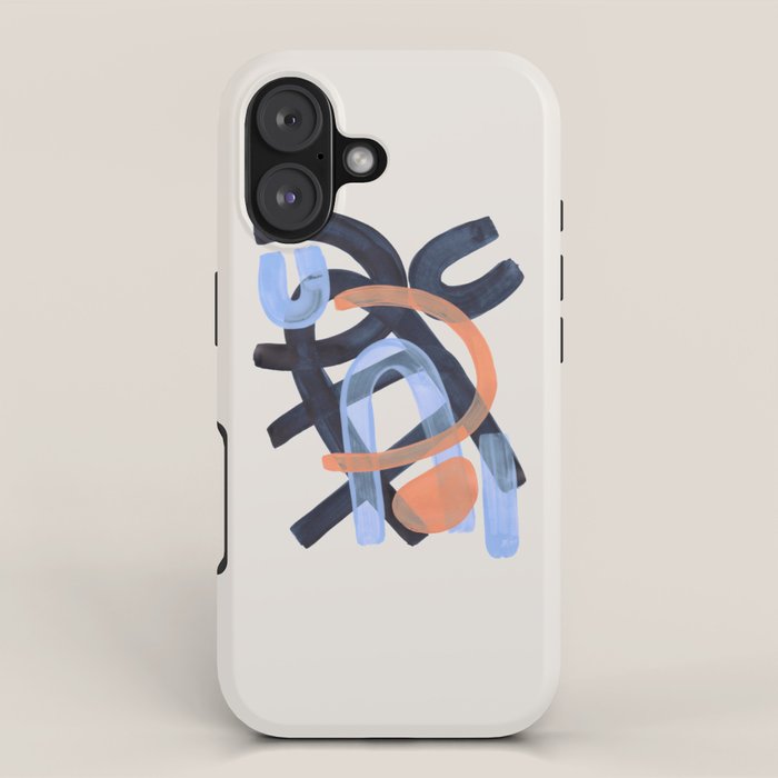 Midcentury Modern Minimalist Funky Cool Tribal Pattern Paynes Grey Pastel Blue Tan Shapes by Ejaaz Haniff iPhone Case Gallery Image 1