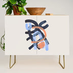 Midcentury Modern Minimalist Funky Cool Tribal Pattern Paynes Grey Pastel Blue Tan Shapes by Ejaaz Haniff Credenza Gallery Image 1