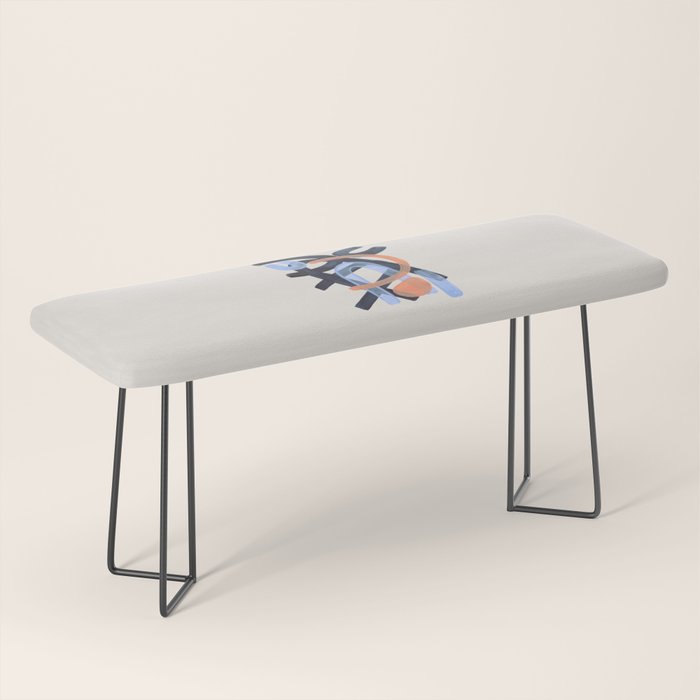 Midcentury Modern Minimalist Funky Cool Tribal Pattern Paynes Grey Pastel Blue Tan Shapes by Ejaaz Haniff Bench Gallery Image 1