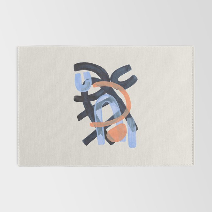 Midcentury Modern Minimalist Funky Cool Tribal Pattern Paynes Grey Pastel Blue Tan Shapes by Ejaaz Haniff Rug Gallery Image 2
