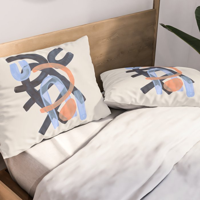 Midcentury Modern Minimalist Funky Cool Tribal Pattern Paynes Grey Pastel Blue Tan Shapes by Ejaaz Haniff Pillow Sham Gallery Image 2