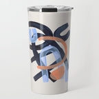 Midcentury Modern Minimalist Funky Cool Tribal Pattern Paynes Grey Pastel Blue Tan Shapes by Ejaaz Haniff Travel Mug Gallery Image 1