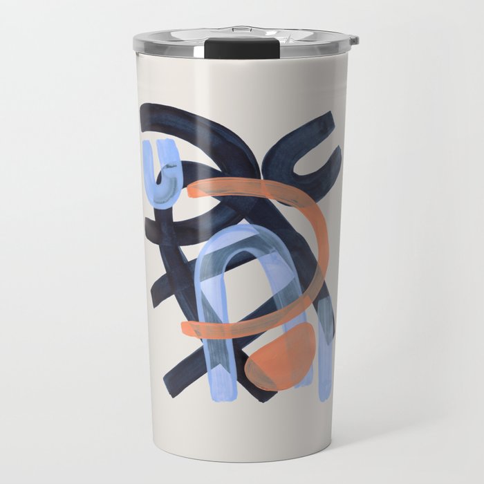 Midcentury Modern Minimalist Funky Cool Tribal Pattern Paynes Grey Pastel Blue Tan Shapes by Ejaaz Haniff Travel Mug Gallery Image 1