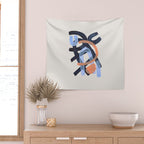 Midcentury Modern Minimalist Funky Cool Tribal Pattern Paynes Grey Pastel Blue Tan Shapes by Ejaaz Haniff Wall Tapestry Gallery Image 2