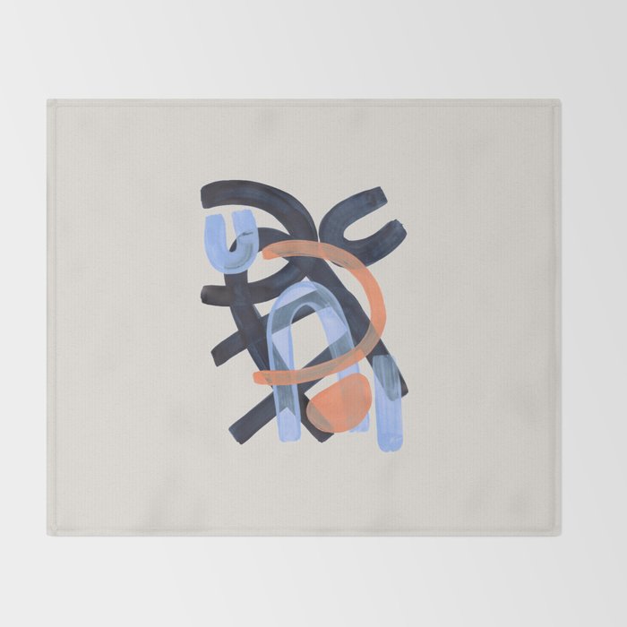 Midcentury Modern Minimalist Funky Cool Tribal Pattern Paynes Grey Pastel Blue Tan Shapes by Ejaaz Haniff Throw Blanket Gallery Image 2