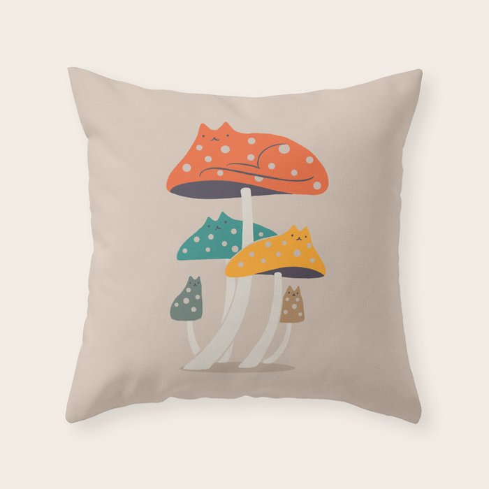 Cat and Plant 47: Mushroom Cats Throw Pillow Gallery Image 6