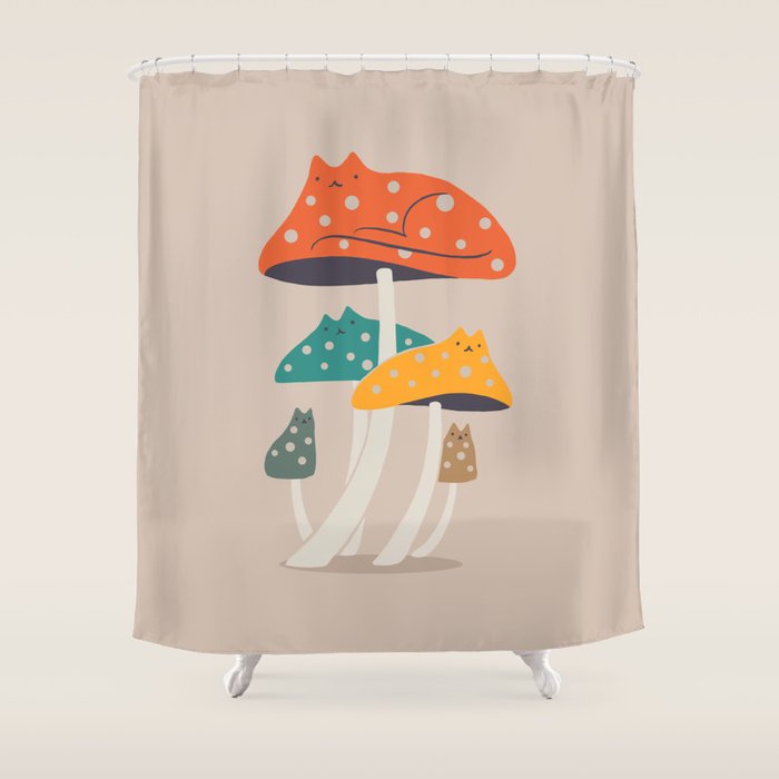 Cat and Plant 47: Mushroom Cats Shower Curtain Gallery Image 1