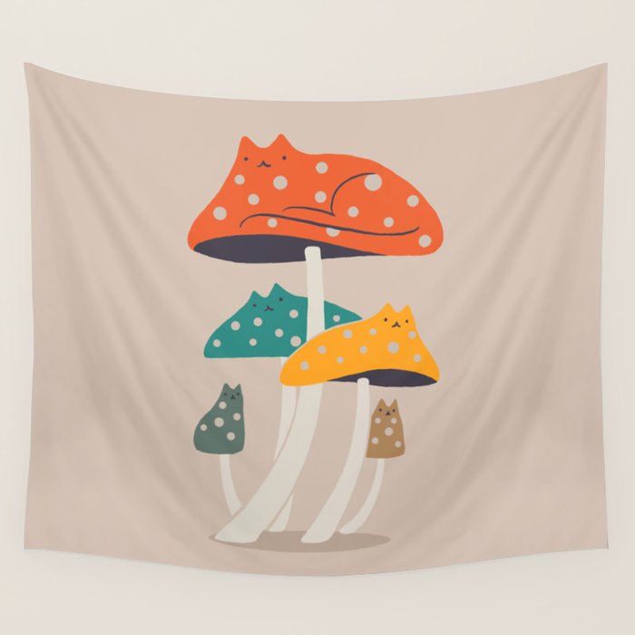 Cat and Plant 47: Mushroom Cats Wall Tapestry Gallery Image 4