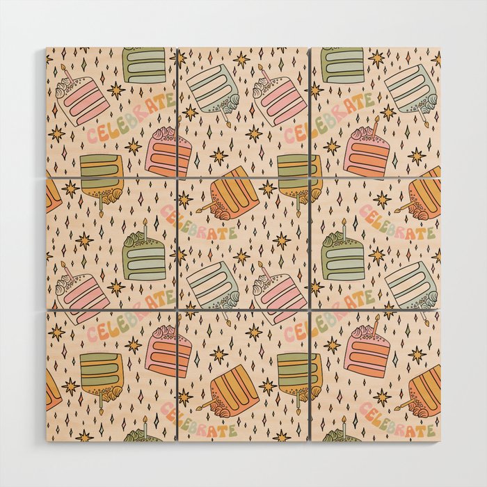 Rainbow Cake Print Wood Wall Art Gallery Image 1