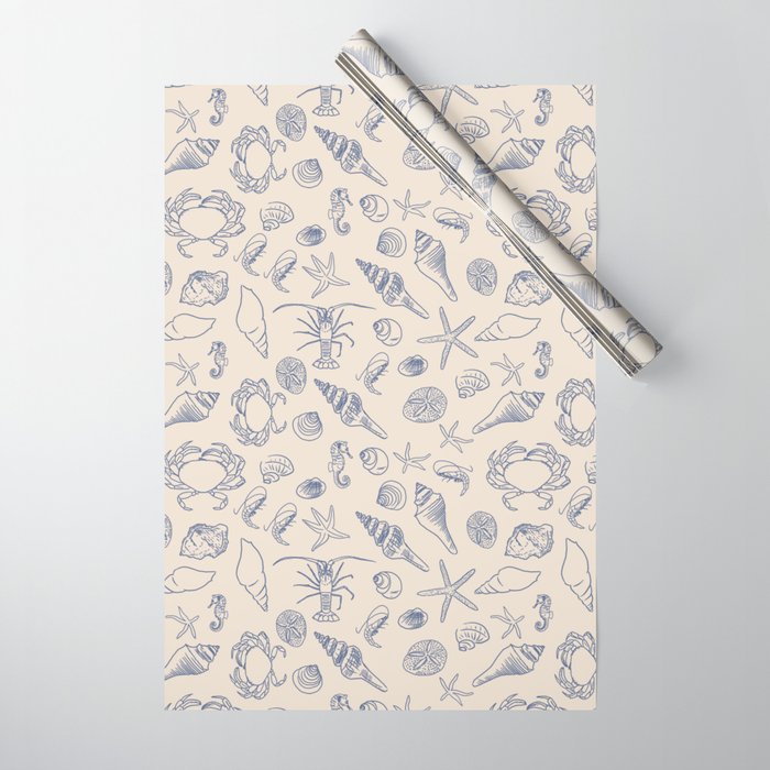 Seahorse Ocean Nautical Coastal Serenity Blue Ivory  Wrapping Paper Gallery Image 1
