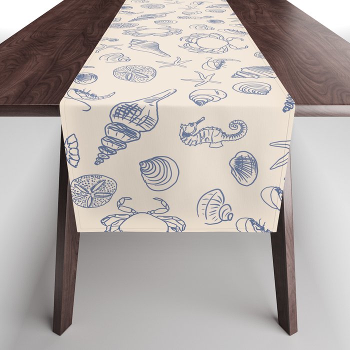 Seahorse Ocean Nautical Coastal Serenity Blue Ivory  Table Runner Gallery Image 1