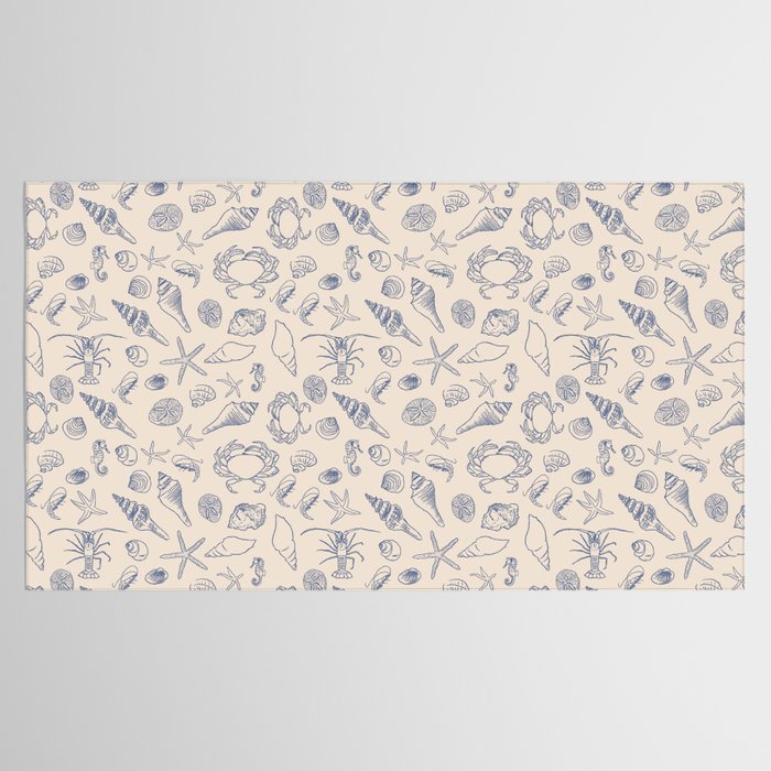 Seahorse Ocean Nautical Coastal Serenity Blue Ivory  Tablecloth Gallery Image 2