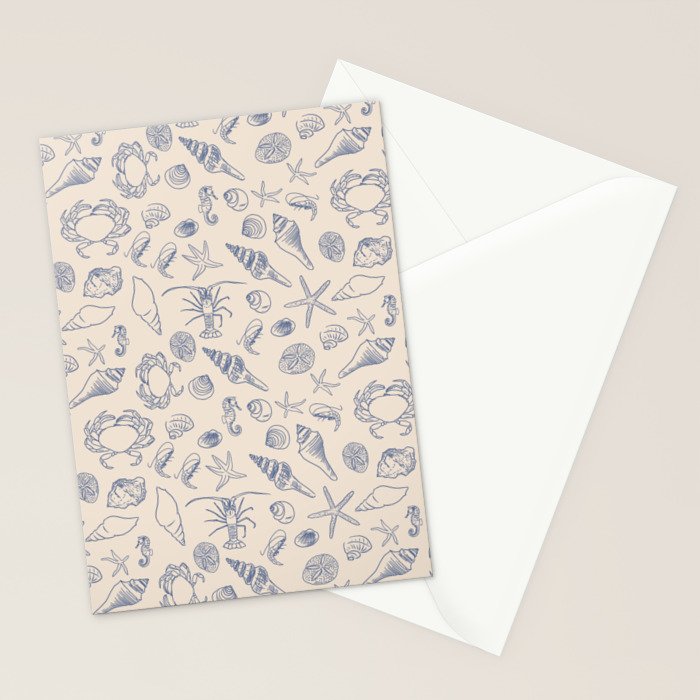 Seahorse Ocean Nautical Coastal Serenity Blue Ivory  Stationery Card Gallery Image 2