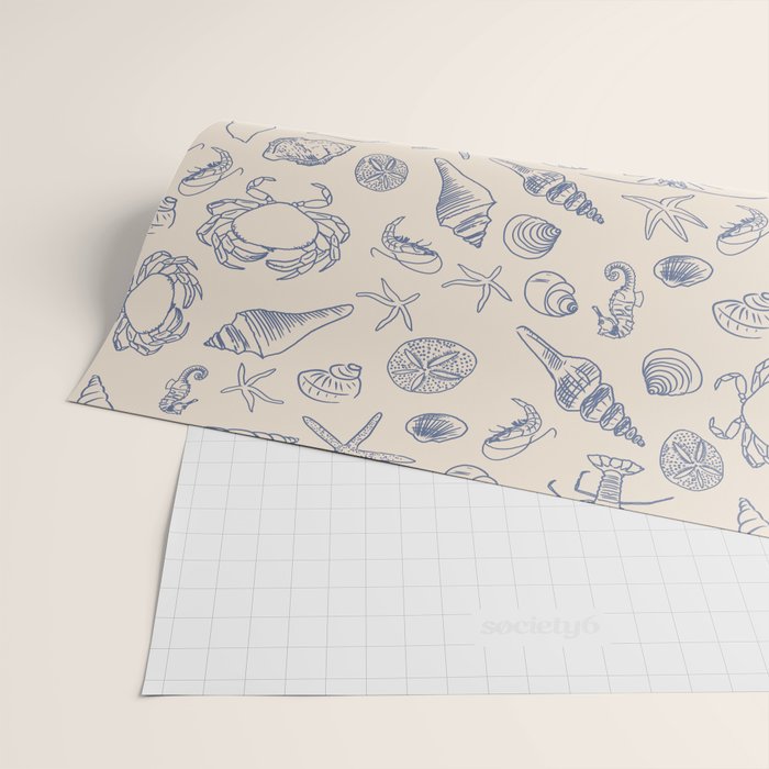 Seahorse Ocean Nautical Coastal Serenity Blue Ivory  Wrapping Paper Gallery Image 2