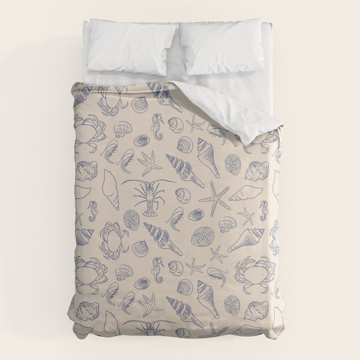 Seahorse Ocean Nautical Coastal Serenity Blue Ivory  Duvet Cover Gallery Image 1
