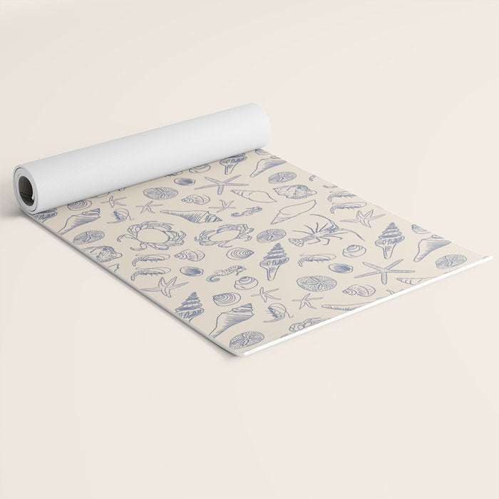 Seahorse Ocean Nautical Coastal Serenity Blue Ivory  Yoga Mat Gallery Image 2