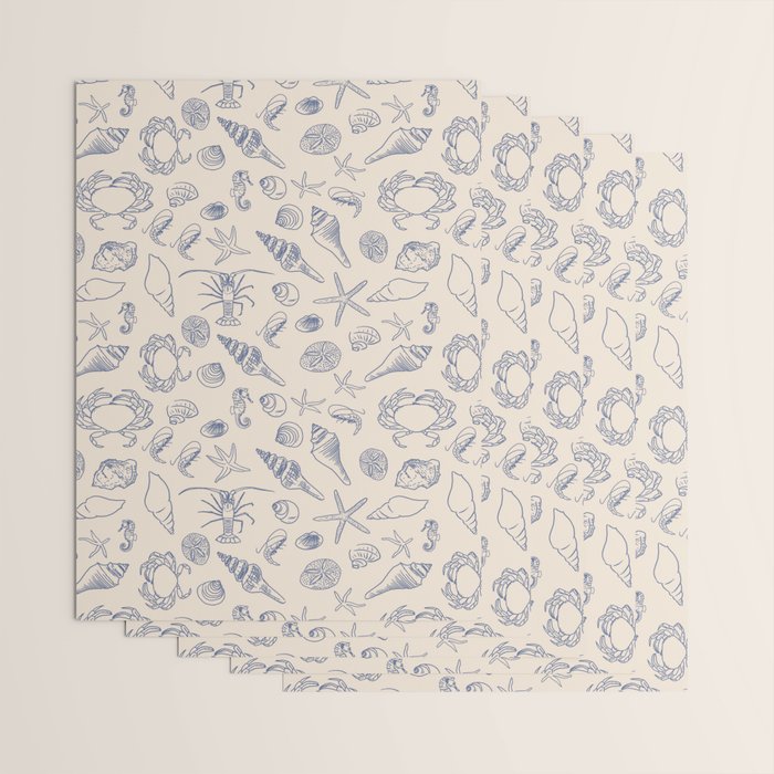 Seahorse Ocean Nautical Coastal Serenity Blue Ivory  Wrapping Paper Gallery Image 3