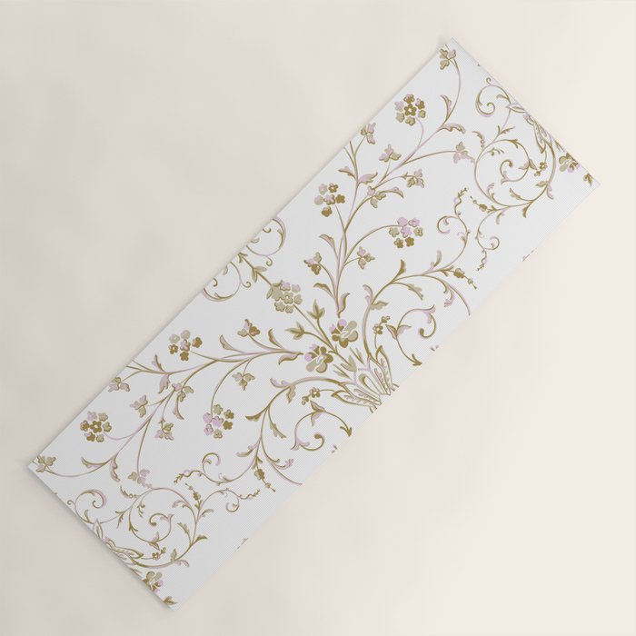 Elegant Antique Baroque White & Gold Scroll Pattern Yoga Mat Gallery Image 1