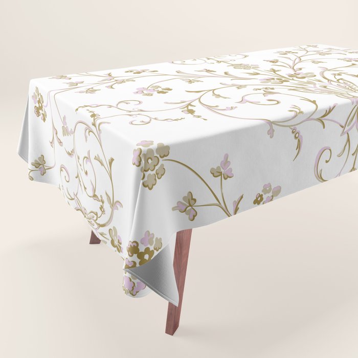 Elegant Antique Baroque White & Gold Scroll Pattern Tablecloth Gallery Image 1
