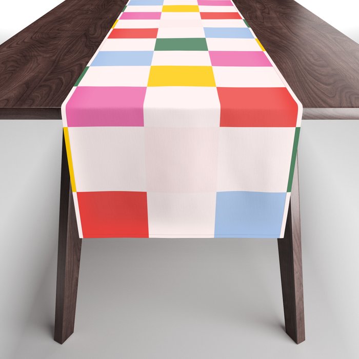 Retro Bauhaus Pattern | Abstract Shapes | Geometric Checks Table Runner Gallery Image 1