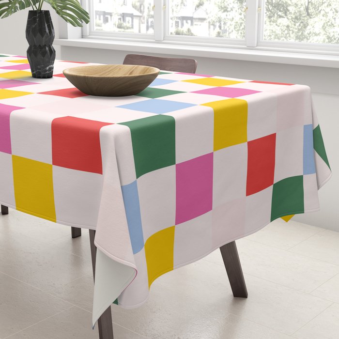 Retro Bauhaus Pattern | Abstract Shapes | Geometric Checks Tablecloth Gallery Image 3