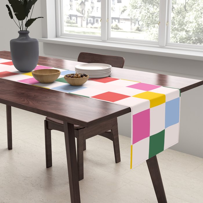 Retro Bauhaus Pattern | Abstract Shapes | Geometric Checks Table Runner Gallery Image 2