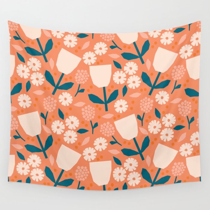 Pink and orange flowers Wall Tapestry Gallery Image 4