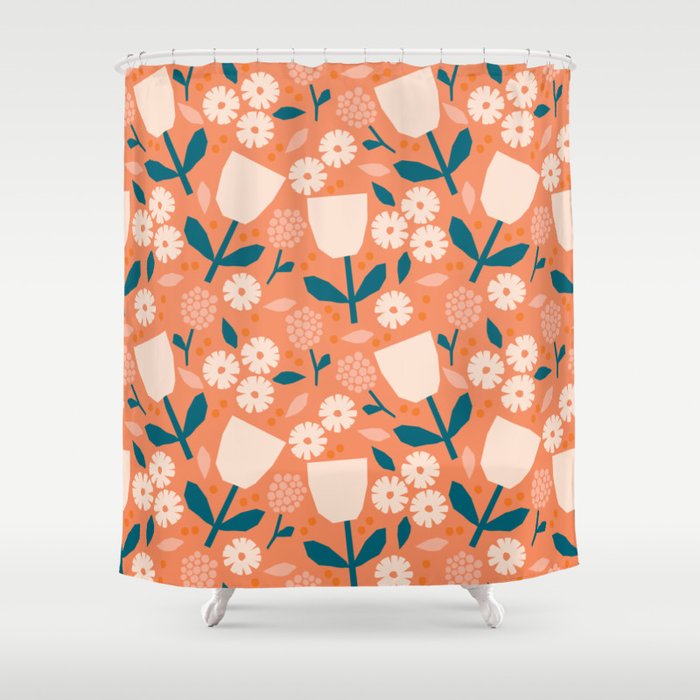 Pink and orange flowers Shower Curtain Gallery Image 1