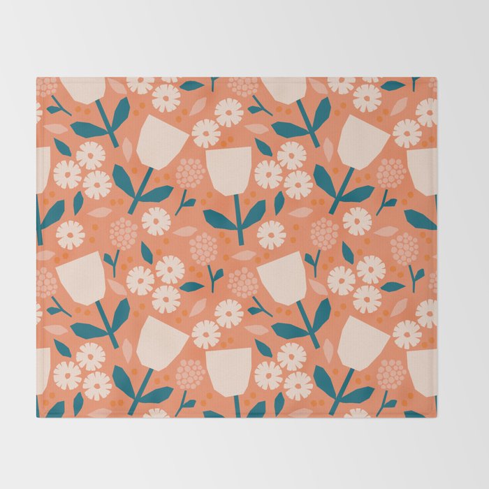 Pink and orange flowers Throw Blanket Gallery Image 2