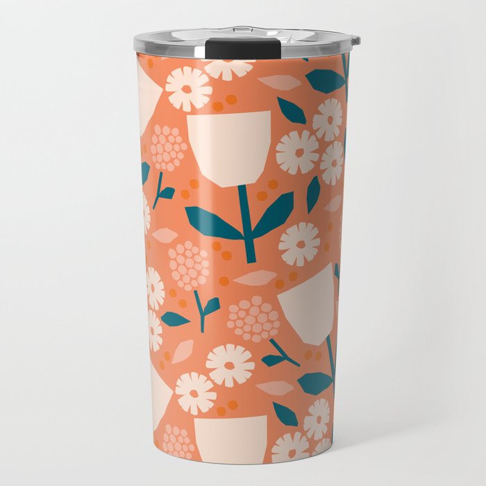 Pink and orange flowers Travel Mug Gallery Image 1