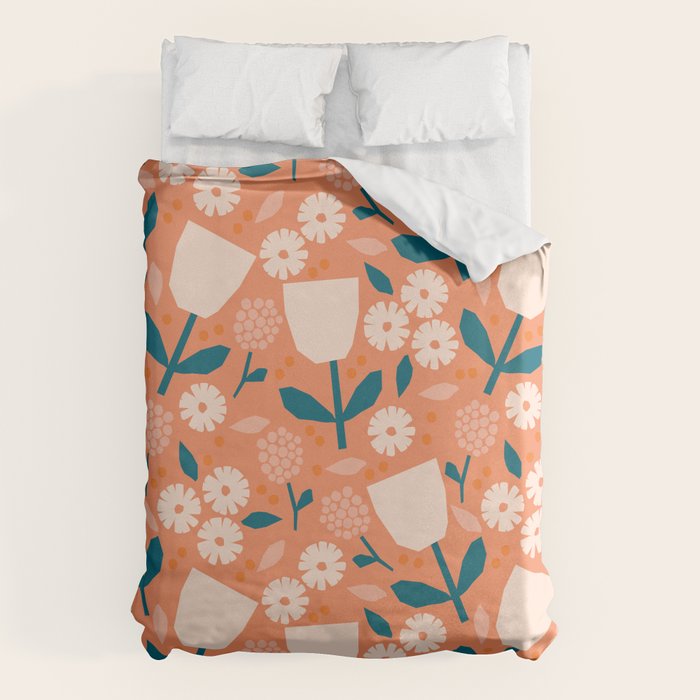 Pink and orange flowers Duvet Cover Gallery Image 1