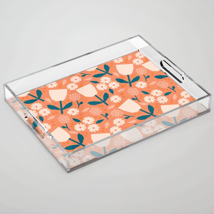 Pink and orange flowers Acrylic Tray Gallery Image 1