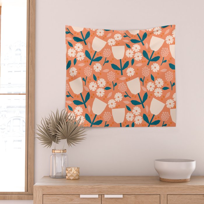Pink and orange flowers Wall Tapestry Gallery Image 2