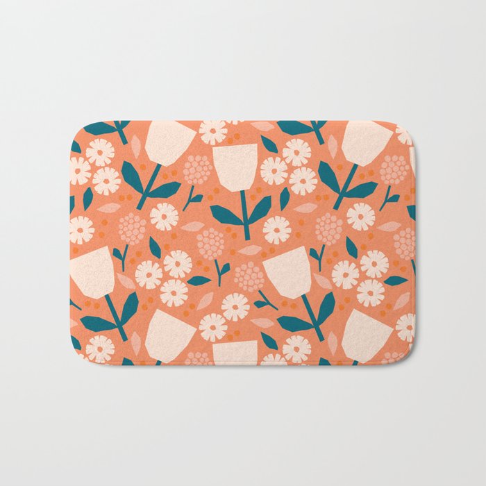Pink and orange flowers Bath Mat Gallery Image 1