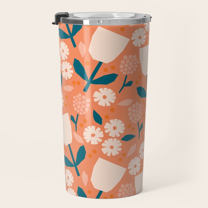 Pink and orange flowers Travel Mug Gallery Image 3