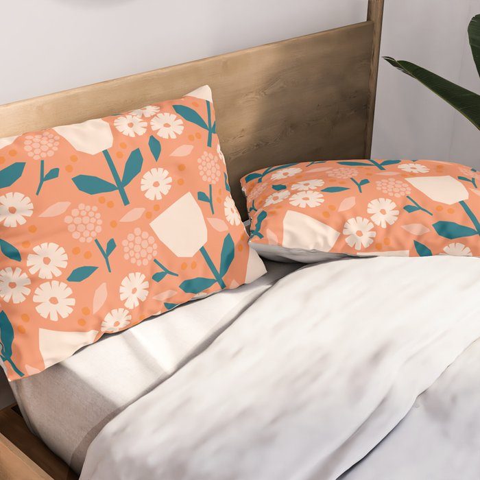Pink and orange flowers Pillow Sham Gallery Image 2