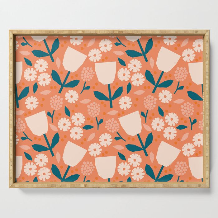 Pink and orange flowers Serving Tray Gallery Image 1