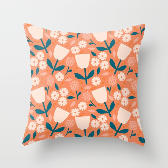 Pink and orange flowers Throw Pillow Gallery Image 6