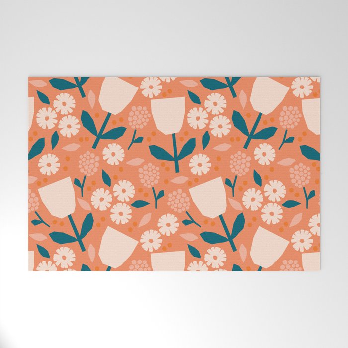 Pink and orange flowers Welcome Mat Gallery Image 1