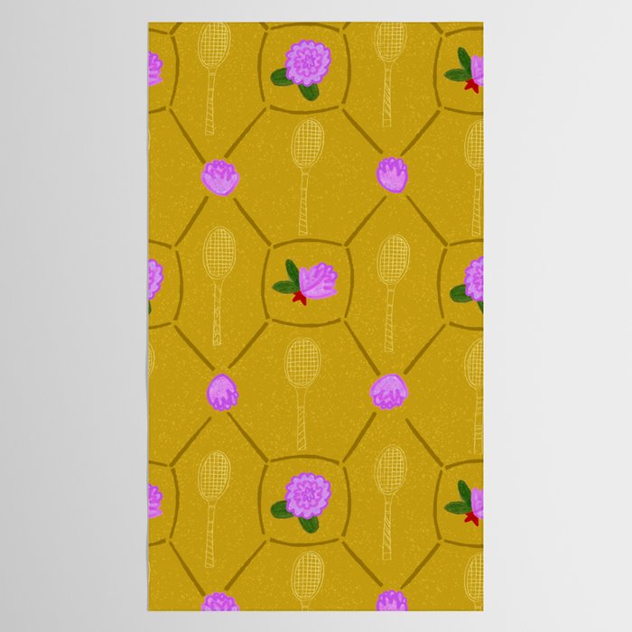 Tennis Rackets & Roses in Ochre & Purple Tablecloth Gallery Image 2