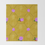 Tennis Rackets & Roses in Ochre & Purple Throw Blanket Gallery Image 2