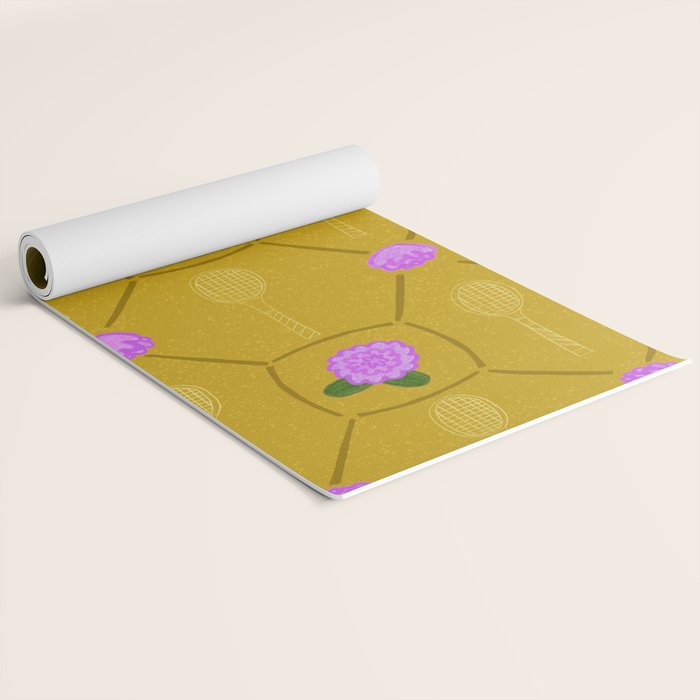 Tennis Rackets & Roses in Ochre & Purple Yoga Mat Gallery Image 2